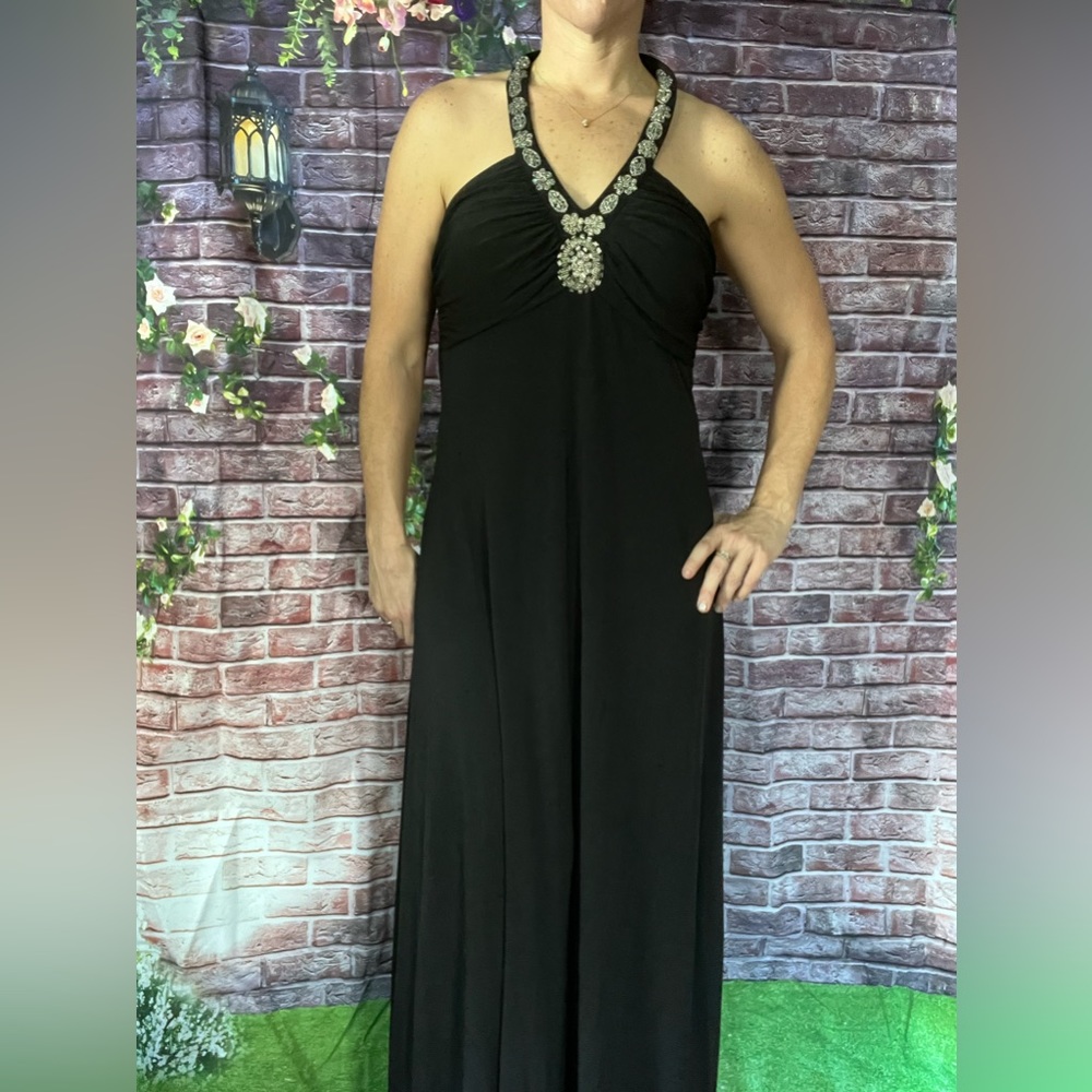 Spense Black Beaded V-neck Dress